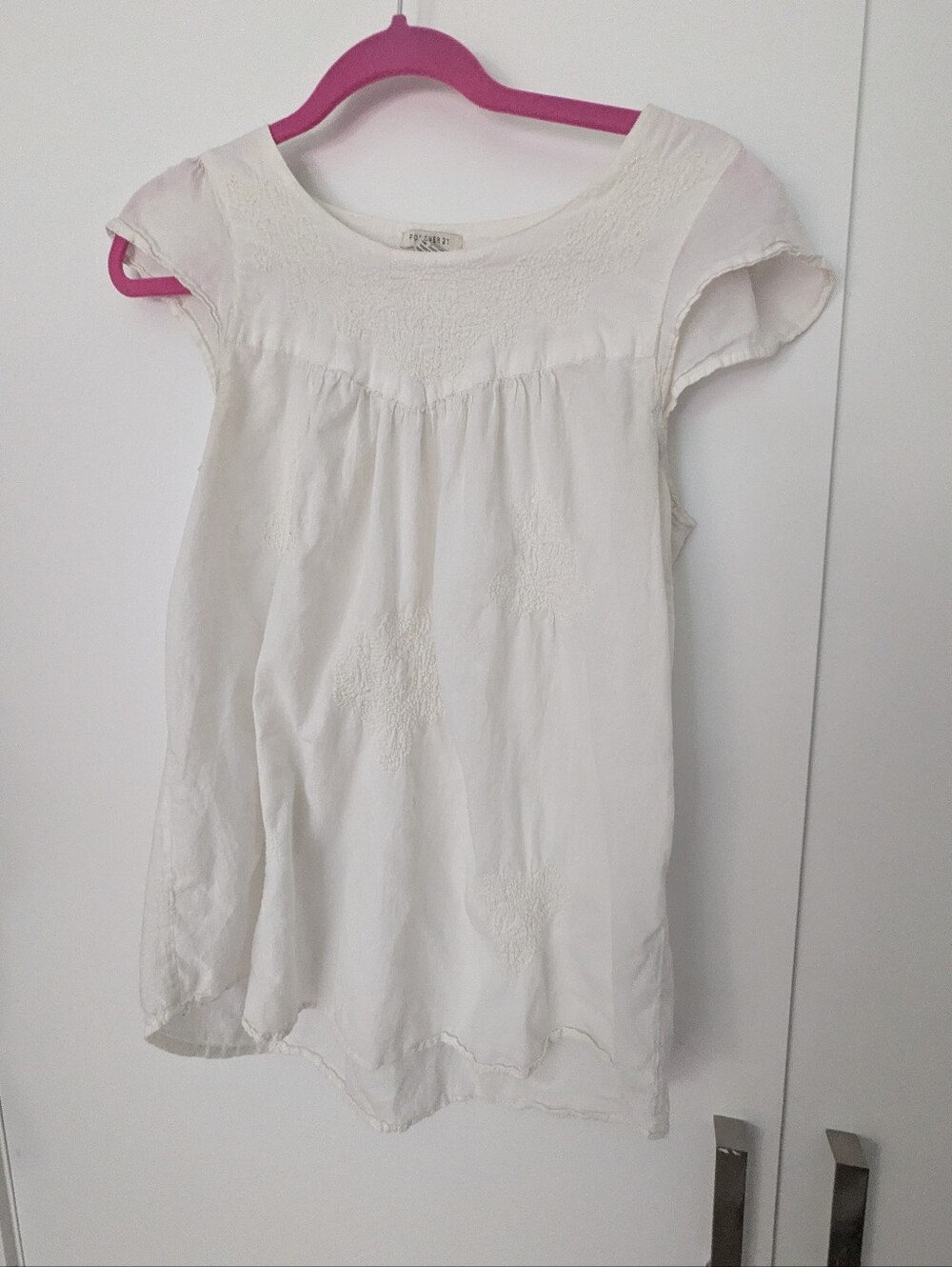 Forever 21 White Textured Top with Pink Lining